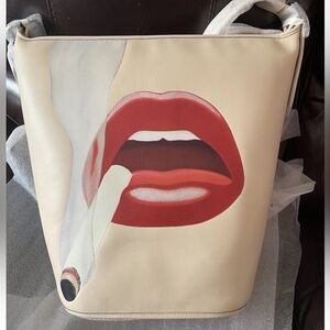 Coach x Tom Wesselmann Duffle 27 Bucket Bag in Ivory With Cigarette Lips